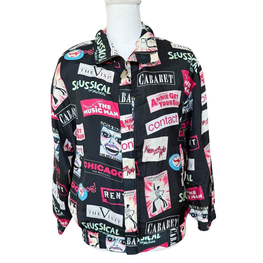 Vintage Fuda International Silk Broadwayโ Musical Bomber Jacket Black Petite P